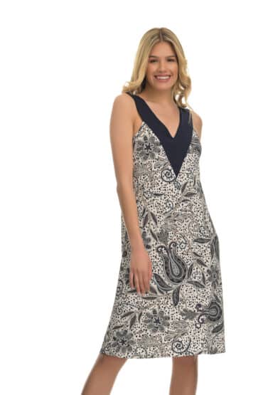 Φόρεμα Εμπριμέ με V στο Μπούστο και Εντυπωσιακό Τύπωμα με Ανάγλυφα Λαχούρια - PNN Nightwear