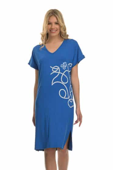 Φόρεμα Κοντομάνικο Μονόχρωμο από Viscose Ανώτερης Ποιότητας σε Λαιμόκοψη με Στάμπα - PNN Nightwear