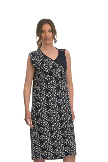 Φόρεμα Αμάνικο Εμπριμέ από Viscose Ανώτερης Ποιότητας, Κρουαζέ, σε Κλασσική Γραμμή - PNN Nightwear