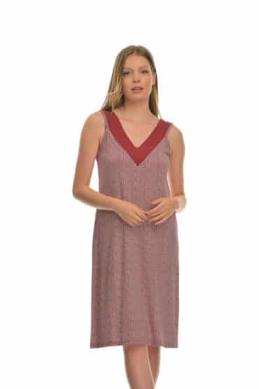 Φόρεμα Εμπριμέ με V στο Μπούστο από Βισκόζη Ανώτερης Ποιότητας και Εντυπωσιακό Digital Print Τύπωμα με Σχέδια τύπου Leaf - PNN Nightwear