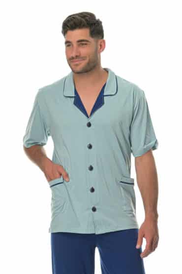 Πυτζάμα Ανδρική Σετ με Πέτο Γιακά και Κουμπιά και Παντελόνι με Κούμπωμα στο κάτω μέρος - PNN Nightwear