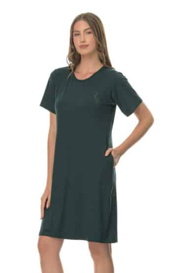 Φόρεμα Κοντομάνικο Μονόχρωμο από Viscose με Διακριτικό Τύπωμα στο Στήθος και Εσωτερικές Τσέπες στο πλάι - PNN Nightwear