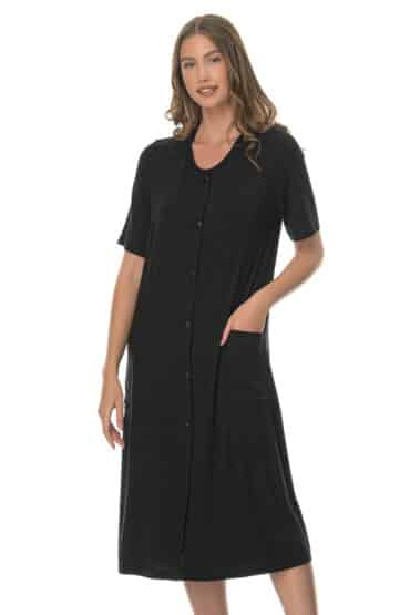 Φόρεμα Κοντομάνικο Μονόχρωμο από Viscose με Κουμπιά μέχρι κάτω και Εξωτερικές Τσέπες στο πλάι - PNN Nightwear