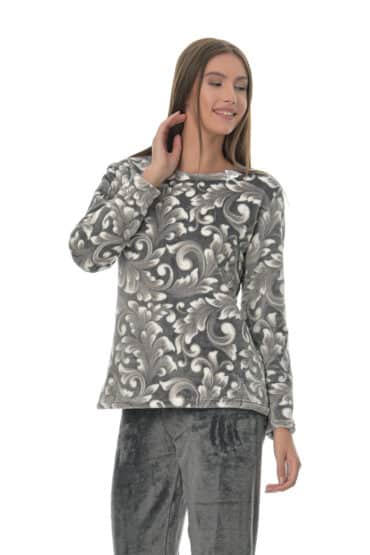 Πυτζάμα Γυναικεία Fleece Εμπριμέ με Εντυπωσιακά Λαχούρια - PNN Nightwear