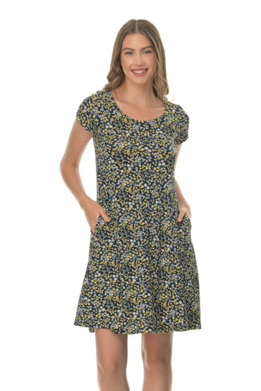 Καλοκαιρινό Φόρεμα Κοντομάνικο από Viscose Ανώτερης Ποιότητας με Εντυπωσιακό All-Over Digital Print Floral Τύπωμα και Άνετες Εσωτερικές Τσέπες στο πλάι - PNN Nightwear