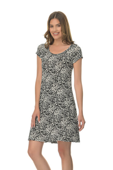 Καλοκαιρινό chic all-day φόρεμα Φόρεμα Κοντομάνικο από Viscose Ανώτερης Ποιότητας με Εντυπωσιακό All-Over Digital Print τύπου Animal Print και Άνετες εσωτερικές Τσέπες στο πλάι - PNN Nightwear