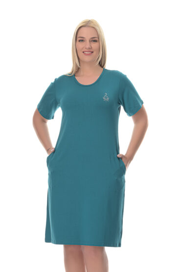 Καλοκαιρινό φόρεμα κοντομάνικο, μονόχρωμο, σε κλασσική γραμμή, με τέλεια εφαρμογή Διαθέσιμο σε Μεγάλα Μεγέθη από M έως 2XL - PNN Nightwear