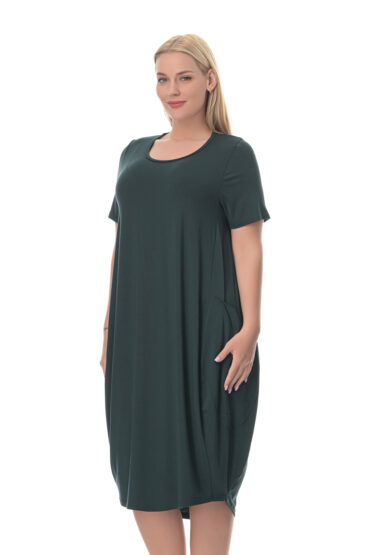 Κοντομάνικο Καλοκαιρινό Φόρεμα Σάκος με Τσέπες από Δροσερή Βισκόζη Ανώτερης Ποιότητας με Λαιμόκοψη σε Α Γραμμή - PNN Nightwear