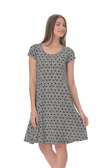 Καλοκαιρινό αέρινο φόρεμα με geometric print σε κλασσικά, midi, σε μεγάλα μεγέθη από S έως 3XL - PNN Nightwear